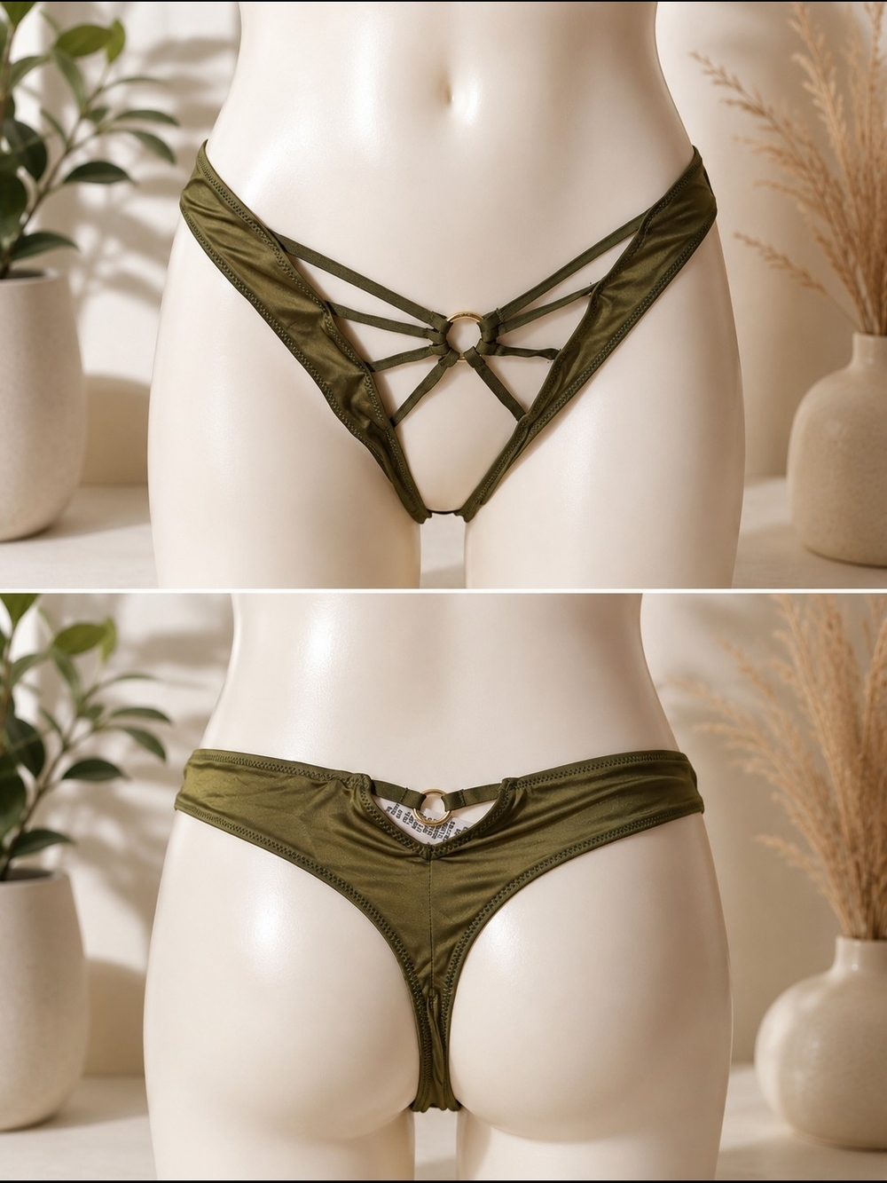 Victoria’s Secret Very Sexy Strappy Ring Hardware Crotchless Thong L Green